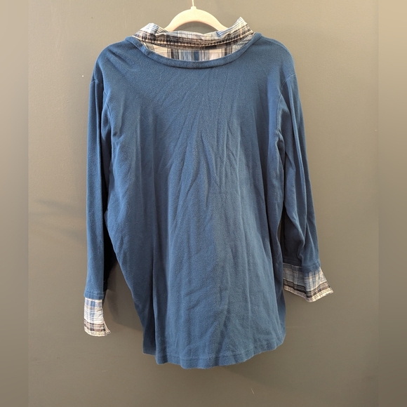 Fashion Bug Layered Blue Pullover with Plaid Shirt Detail Women's Size 22/24 - Picture 2 of 6